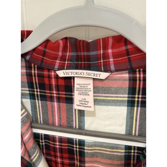 Victoria Secret Pajama Button Top Women’s Sz Large Multicolor Red Plaid Flannel - Picture 3 of 7